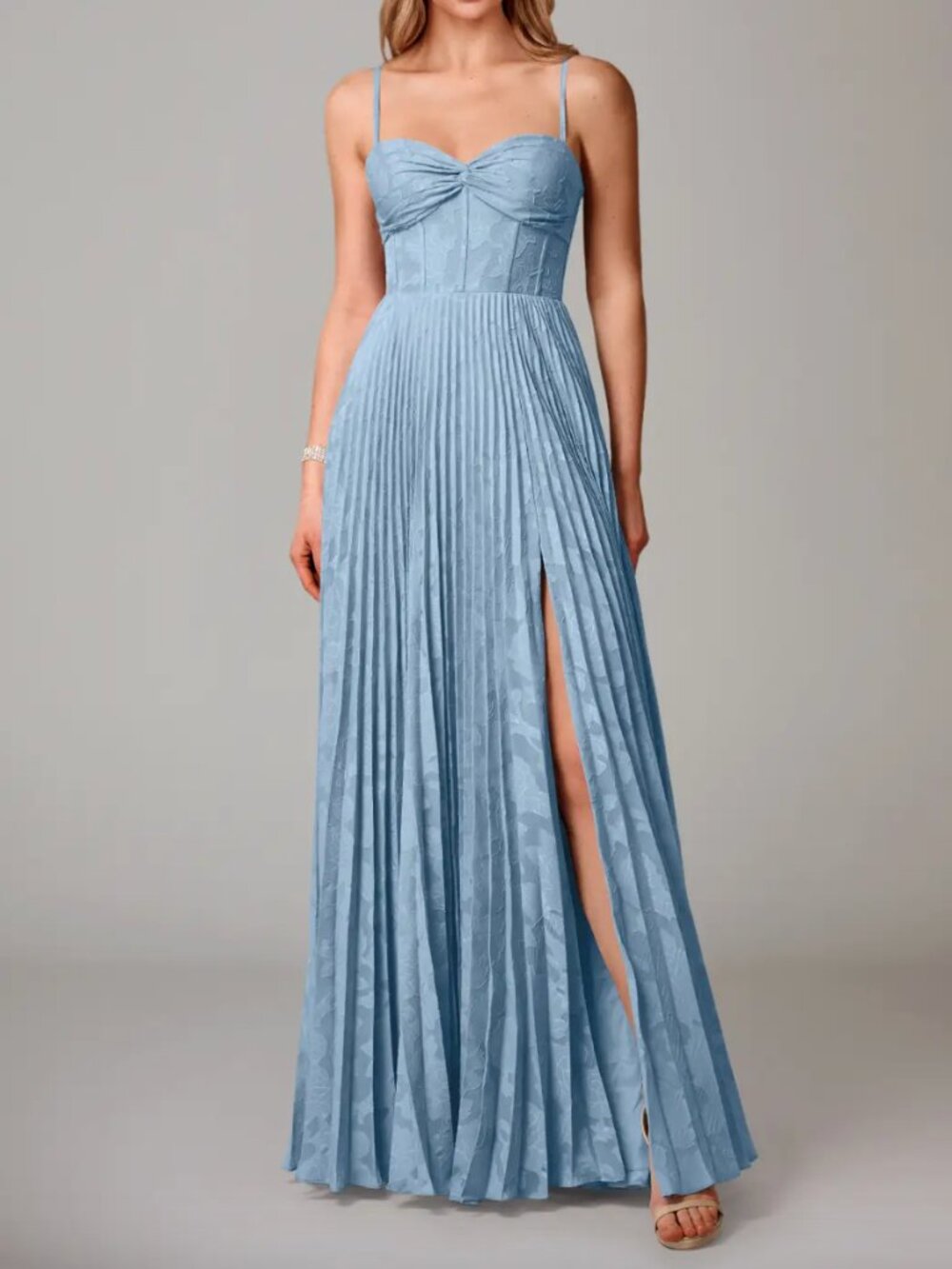 Azazie Akiko - Powder Blue A-Line Sweetheart Neckline Floral Burnout Dress